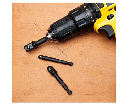 3 PC Impact Grade Socket Adapter/Extension Set Bit Set for Drills-Hex Shank Fits All Drills Turns any Power Drill into High Speed Nut Driver.3 Sizes, 1/4”, 3/8”, 1/2” (3 PC Value Pack 1/4" 3/8" 1/2")