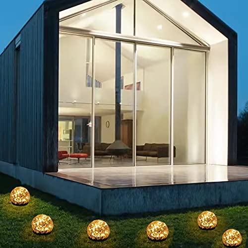 Garden Solar Lights Decorative,1 Packs Cracked Glass Solar Ball Lights Outdoor Waterproof, LED Outdoor Globe Lights,Outside Decor for Lawn Patio Yard Pathway Garden Decor（Warm White）