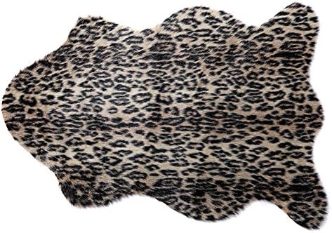 RugMall Pelt Shape Faux Fur Shaggy Rug 2 by 4 Feet Leopard