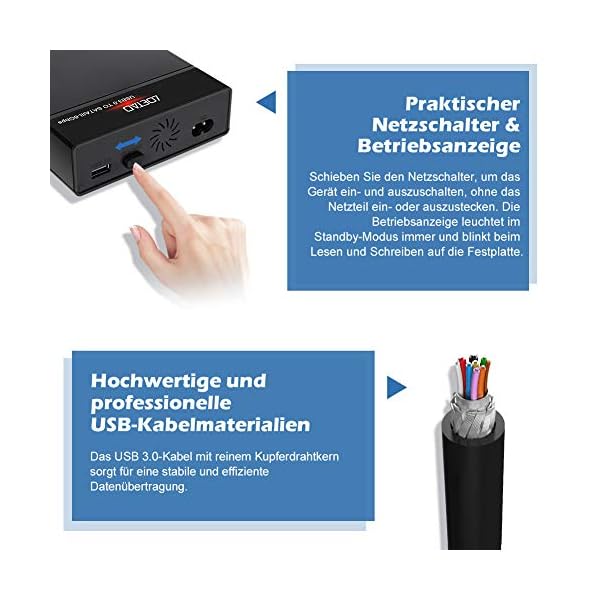 LOETAD Festplattengehäuse 3,5/2,5 Zoll USB 3.0 für SATA I/II/III SSD und HDD mit USB 3.0 Kabel und Netzteil – Bild 6