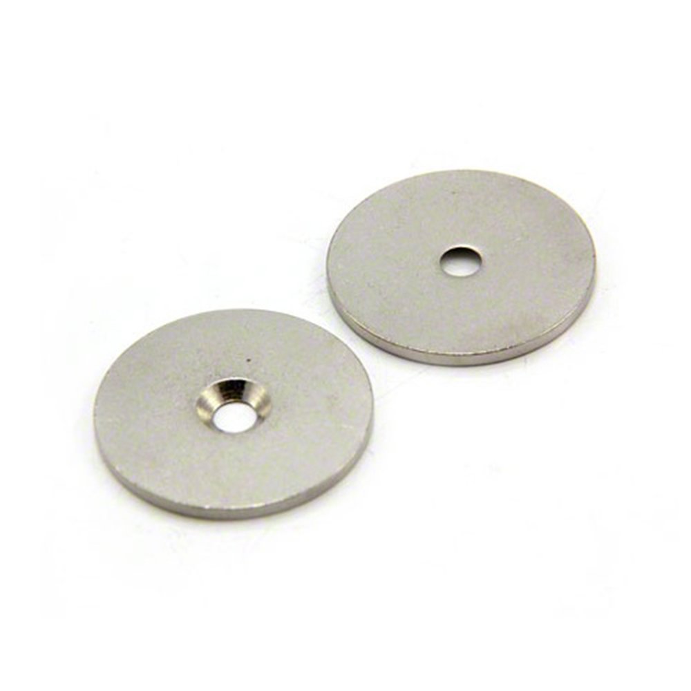 Countersunk Steel Disc for Using Magnets, Hang Artwork or Noticeboards - 32mm dia x 2mm thick x 4mm hole - Pack of 100