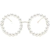 COTIA Round Pearl Sunglasses for Womens Fashion Oversized Handmade Eyewear Outdoor Elegant Retro Party Sun Glasses W37