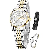 Taxau Gold Silver Two Tone Women Stainless Steel Watch Small Wrist ElegantDress Watch for Women Fashion Luxury Waterproof Day Date Analog Quartz Ladies Watches