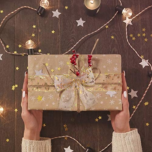 10Yard x2.4Inch Christmas Ribbons Double Faced Ribbon Gold and Silver Snowflake Wired Ribbon for Christmas Tree Wedding Home Decoration