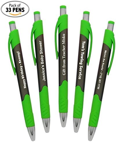 Personalized Writing Ink Ballpoint Novelty Pens, Custom Printed with Your Logo & Text(Pack of 33 Pens - Lime Green Trim)