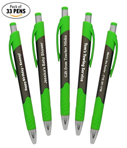 Personalized Writing Ink Ballpoint Novelty Pens, Custom Printed with Your Logo &amp; Text(Pack of 33 Pens - Lime Green Trim)
