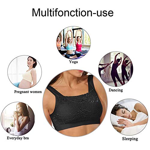 Sakoid 3 Pack Solid Color Lace Bra Women\'s Medium Support Cross Back Wirefree Removable Cups Yoga Sport Bra, New