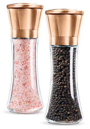 Premium Salt and Pepper Grinder Set of 2- Brushed Pepper Mill and Salt Mill, 6 Oz Glass Tall Body, 5 Grade Adjustable Ceramic Rotor- Salt and Pepper Shakers By Levav (Copper) - Thumbnail 3