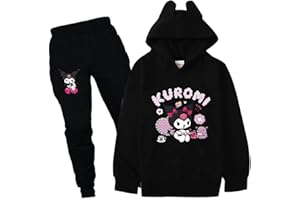 Satdflie Kuromi Hoodie Sweatshirt and Sweatpants 2 Piece Outfits Petite Women Girls Hooded Pullover Sweatsuits Jogger Sets