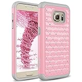 RANZ SAMS7-SPFPD Galaxy S7 Case, Spot Diamond Studded Bling Crystal Rhinestone Dual Layer Hybrid Cover Silicone Rubber Skin Hard Case - Grey/Pink