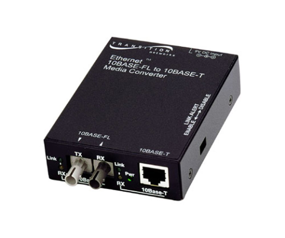 Transition Networks E-TBT-FRL-05(SM) Stand Alone 100m 10BASE-T RJ-45 to 10BASE-FL Ethernet Media Converter