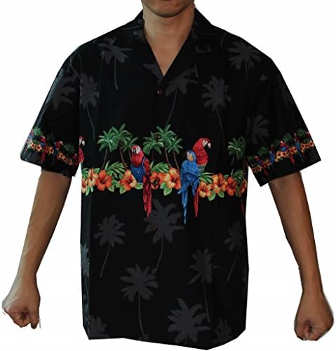 Made in Hawaii ! Men's Parrots Hibiscus Hawaiian Luau Cruise Aloha Shirt