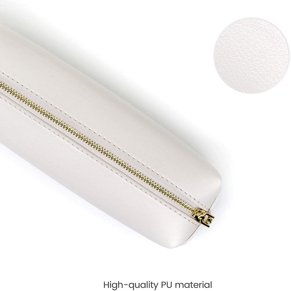 eusbon PU Pencil Pen Case Portable Stationery Bag Big Capacity Pencil Pouch Cosmetic Organizer Bag for College Student Beige - Image 4