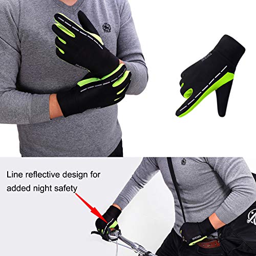 MEYUEWAL Cycling Gloves, Touch Screen Gloves, Waterproof Windproof Gloves, Great for Cycling, Running, Skiing, Mountaineering, Riding or More, Men & Women Warm Gloves Green X-Large (Pair)