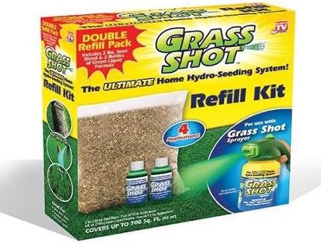 Grass Shot Refill Kit (Covers 700 sq. ft.) – 2 lbs. Seed Blend & 2 Bottles of Green Liquid Formula
