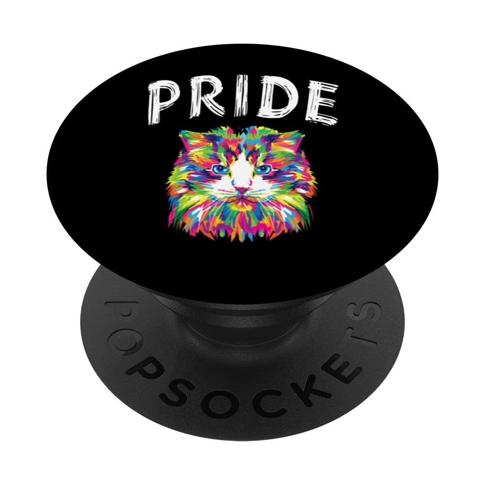 PRIDE RAINBOW FLAG GRAPHIC CAT HUMAN RIGHTS WOMENS MENS PopSockets Swappable PopGrip