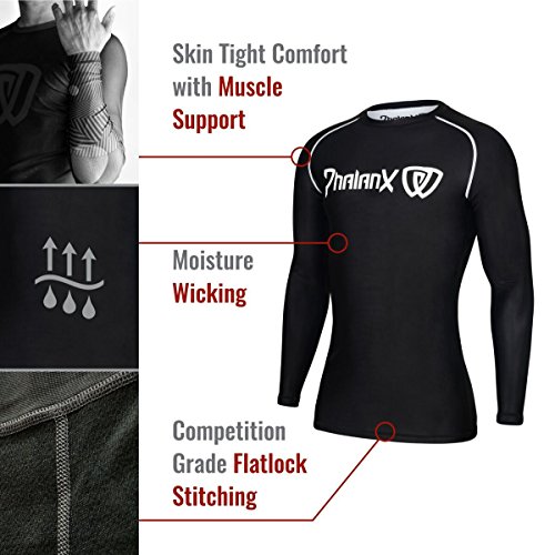 Phalanx Mens Rash Guard for BJJ Jiu Jitsu, Antimicrobial Long Sleeve Competition Grade MMA Rashguard Shirt For Men, Brazilian Jiujitsu Clothing With SPF 50, Ronin 2.0 - Large