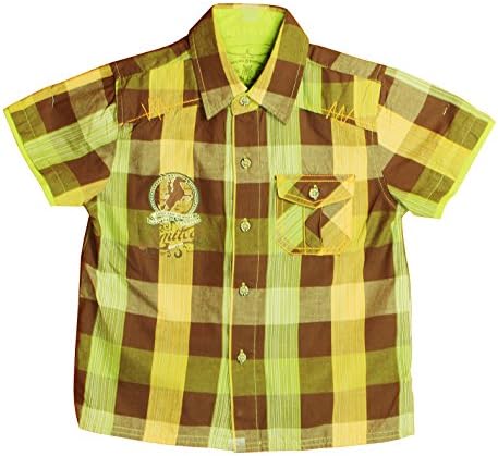 LBS Children Juvenile Colorful-grid Style Cotton Short Sleeve Dress Shirts (14, Brown)