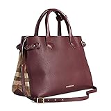 Tote Bag Handbag Authentic Burberry Medium Banner in Leather and House Check MAHOGANY RED Item 39630371