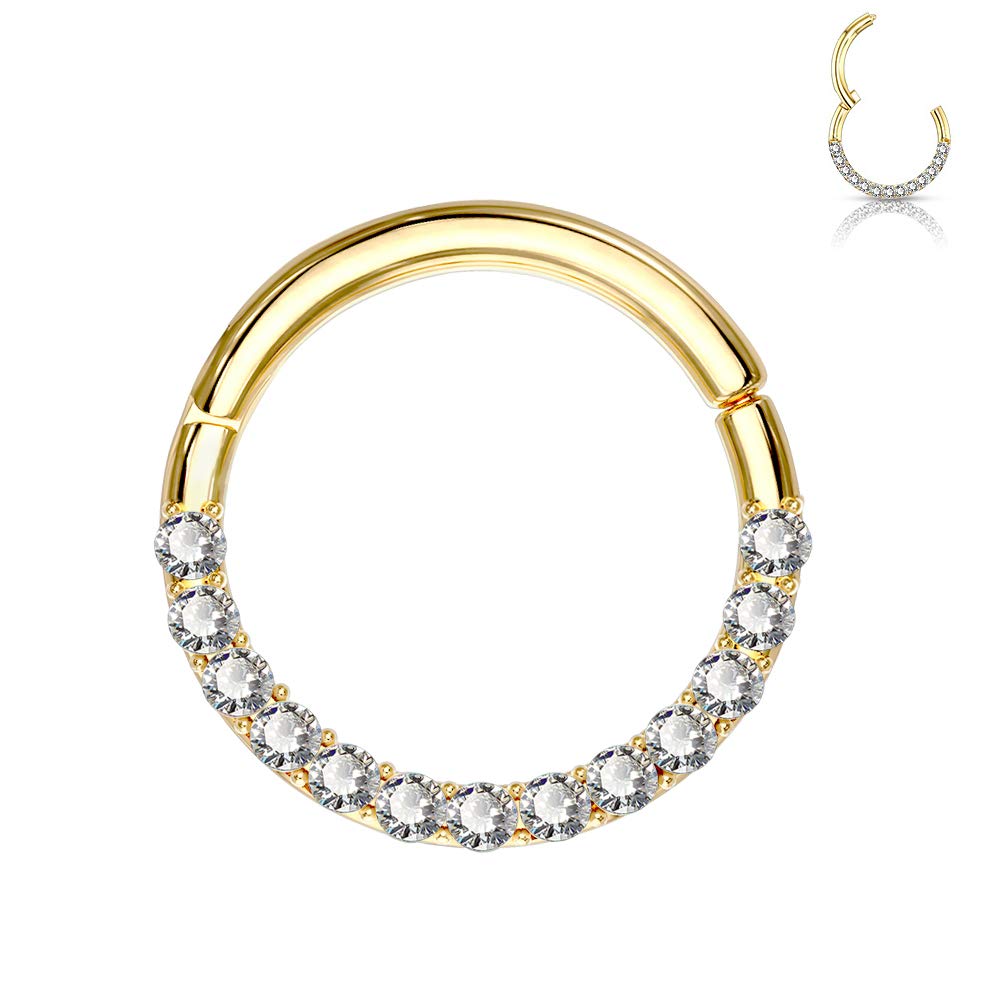 OUFER 16G 14K Solid Gold Hinged Clicker Segment Ring Lip Nose Hoop Helix Daith Tragus Cartilage Earring Septum Ring