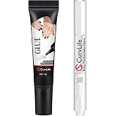 Curvlife 10g Semi Solid Nail Glue Gel with 5ml Nail Glue Remover Pen | No UV/LED Lamp, Gap-Filling Air-Dry Glue for Press-On Nails, Gentle Acetone-Free Remover Pen