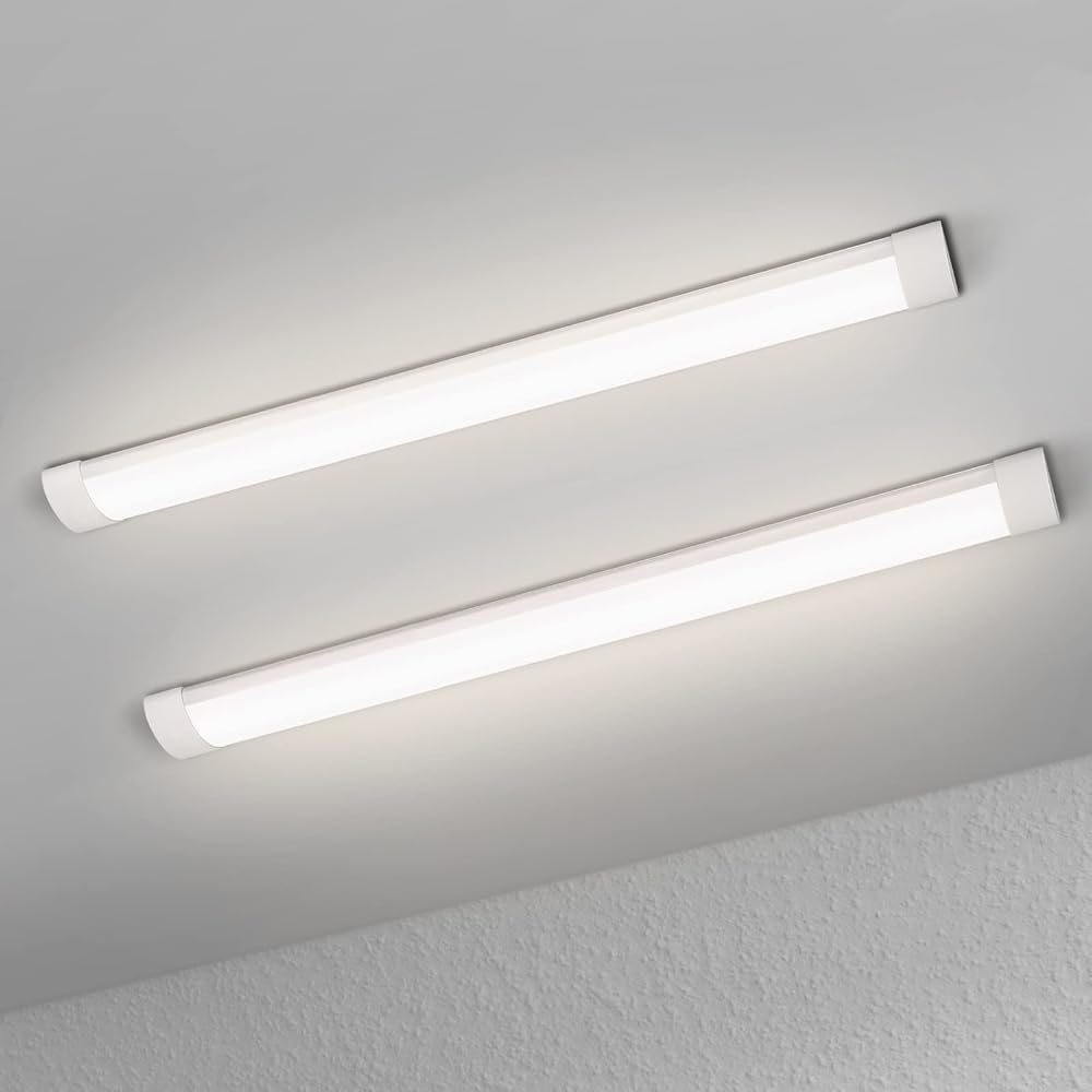 muzha 2 Packs LED Batten Lights 4FT 36W 4000K 3600lm PC Body Low Profile
