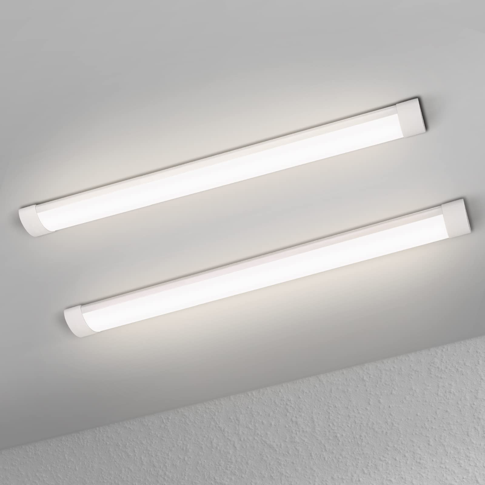 muzha 2 Packs LED Batten Lights，PC Body， 4FT 36W 4000k 3600lm,Low Profile Wall or Ceiling Surface Mounted Fitting for Home/Workshop/Office/School Restaurant (4FT)