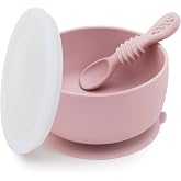 SAMiGO Silicone Suction Baby Bowl and Spoon Set with Lid for Self Feeding | 6-12 Months, First Stage Food Set, Ideal for Infants Starting Solids, Baby Led Weaning Supplies, Baby Feeding Essentials