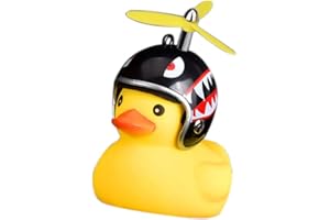 GOCOHHI Duck Bike Bell, Rubber Bike Horn, Cute Yellow Duck Bicycle Decorations, Squeeze Duck Bicycle Horns with Propeller Helmet