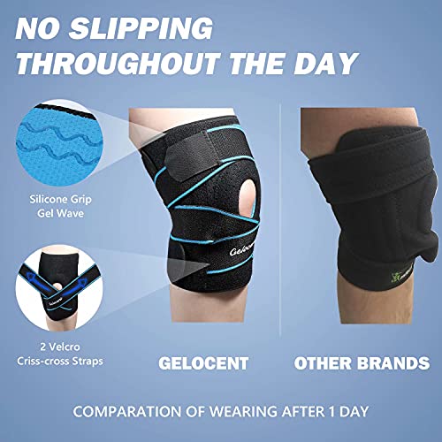 Knee Brace, Gelocent Knee Support with Side Stabilizers & Patella Gel Pads, Knee Brace with Adjustable Straps for Knee Pain Relief, Arthritis Pain, Injury Recovery, Running, Workout, Swollen ACL