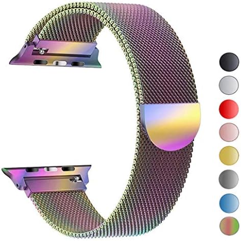 Seoaura Compatible Apple Watch Band 42mm 44mm, Stainless Steel Milanese Loop Replacement Strap with Magnetic Closure iWatch Series 4 3 2 1 Sports (Colorful, 42mm/44mm)