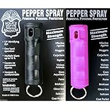 2 POLICE MAGNUM PEPPER SPRAY 1/2oz BlACK &amp; HOT PINK Flip Top Molded Keychain Security Self Defense Police Strength