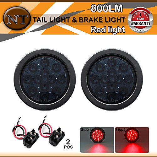 TMH 2pcs 4″ 12 Super Bright LED Stop Tail Turn Brake Light Smoked Lens Red Assembly Rubber Mount Grommet for Trucks Trailers