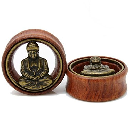 Oasis Plus Brass Buddha Organic Wood Tunnels Double Flared Ear Stretcher Saddle Plugs Gauge 10mm