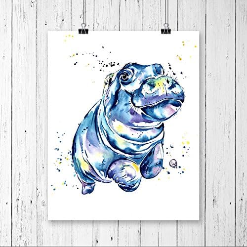 Hippo Wall Art by Whitehouse Art | Hippo Gifts, Kids Bedroom Decor, Kids Bathroom Decor | Professional Print of a Hippopotamus Original Watercolor Painting| Artwork | Baby Nursery Decor | 2 Sizes