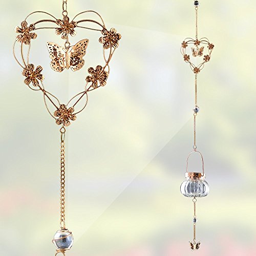 Hanging butterfly and heart chimes - hanging glass tea …