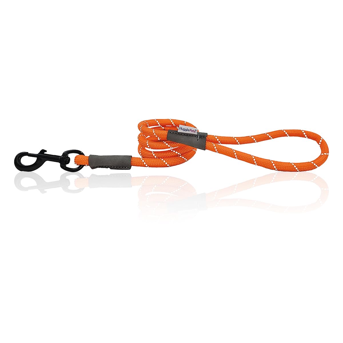 HugglePets Reflective Rope Dog Lead - Orange (107cm x 1cm) High Visibility Weatherproof Lead for Dogs with Reflective Stitching & Easy-to-Attach Metal Swivel Trigger.
