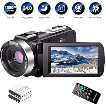 Video Camera Camcorder Full HD 1080P 30FPS 24.0 MP IR Night Vision Vlogging Camera Recorder 3.0 Inch IPS Screen 16X Zoom Camcorders YouTube Camera Remote Control with 2 Batteries