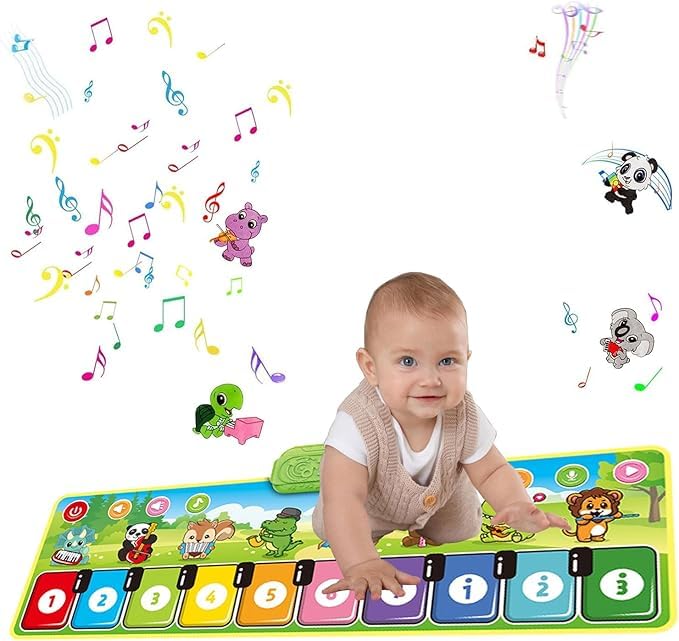 Tucarwyi Kids Piano Mat Toys for 1-3+ Years Old Music Dance Mat with 10 Piano Keyboard 19 Sounds & Recording Function Musical Carpet Gift for Toddlers Infant Kids Birthday Gifts(Package Prints 3+).