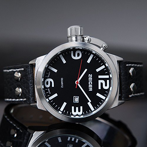 Zeiger Mens Army Sport Screwdowncrown Wrist Watch Quartz Large