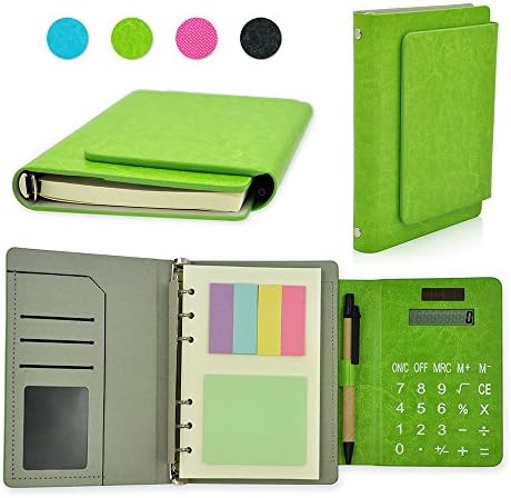 2017 PU Leather 6 Ring Binder Executive Personal Organisers Business Multifunction Ruled Notebook With Solar Power Calculators and Card Slot 7"(7 1/4"x5 1/2"x1 1/4")