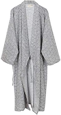 Cotton Kimono Robe Wrap Women Men Bathrobe Dressing Gown Pajamas Yukata Nightdress Loose Comfy Sleepwear Bath Wrap Spa Swim Cover up Home Casual Wear with Pocket Waist Belt - Image 5