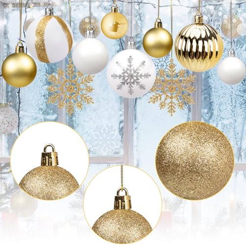 LOVEINUSA 100PCS Christmas Ball Ornament Set, Shatterproof Christmas Tree Balls Assorted Hanging Baubles Snowflakes for Xmas Tree Wreath Christmas Party Wedding