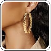 Andelaisi Boho Large Hammered Circle Drop Earrings Gold Hollow Textured Circle Dangle Earrings Vintage Big Circle Huggies Hoop Earrings Geometric Circle Studs Earrings Jewelry for Women