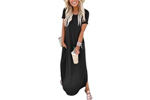ANRABESS Womens Summer Maxi Dress Short Sleeve Casual Loose Long T Shirt Dresses Split Vacation Beach Sundress Travel Outfits