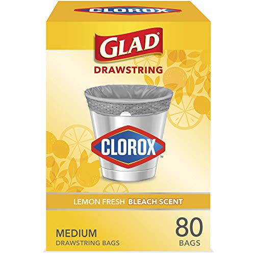 Glad Medium Drawstring Trash Bags with Clorox, 8 Gallon Grey Trash Bags