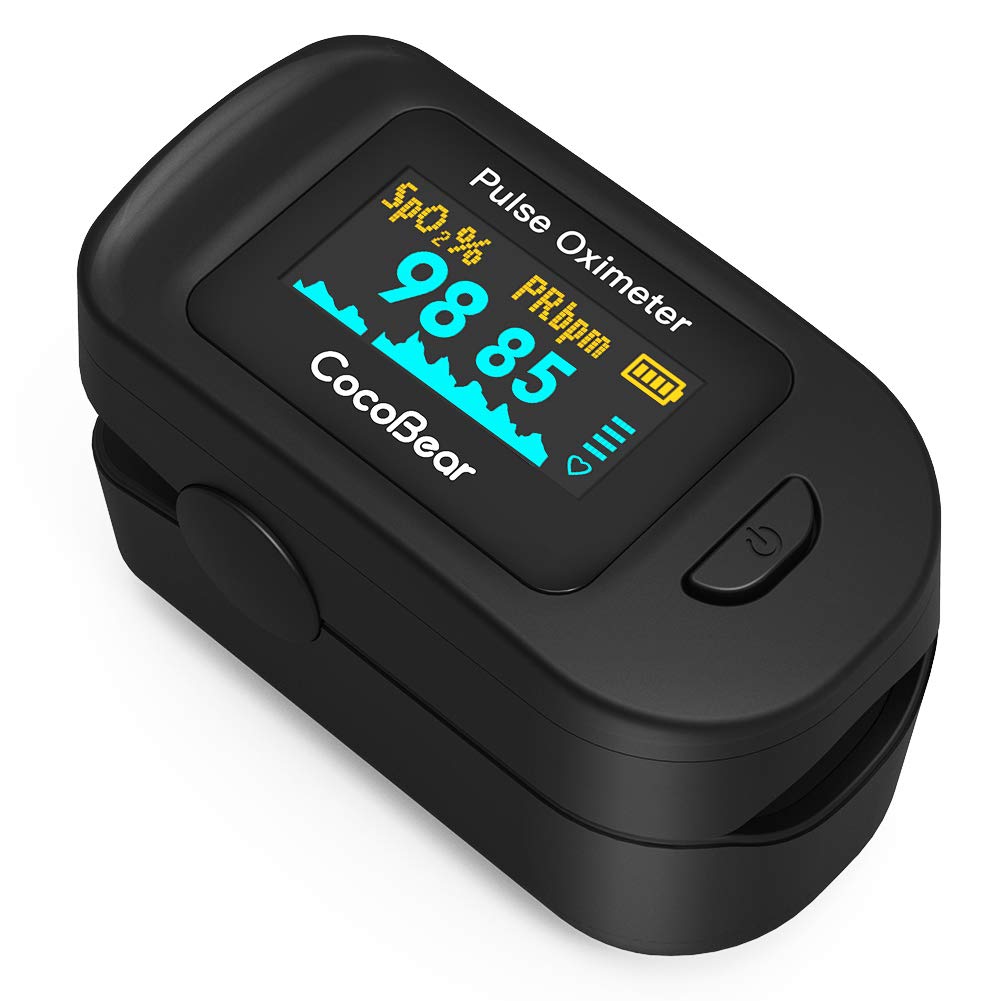 Oxímetro de Pulso, CocoBear Pulsioxímetro con Pantalla OLED, Oxímetro con función de alarma, Lector de Pulso Digital de Lectura Instantánea, Mostrar lecturas en 4 direcciones de rotación