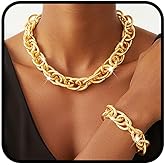 Sixexey African Jewelry Set Chunky Gold Necklace Set Cuban Link Chain Necklace Bracelet Set for Women