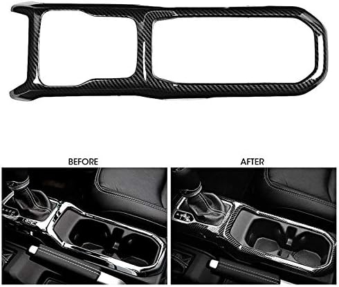 Qualilife Carbon Fiber Style Gear Shift Panel Frame Cover Trim Decor Car Interior Styling Accessories Fit for Jeep Wrangler JL 2018