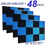 48 Pack Black blue 1" x 12" x 12" Acoustic Wedge Studio Foam Sound Absorption Wall Panels